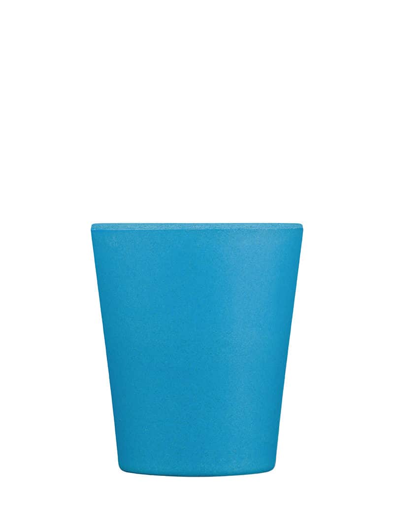 small blue reusable coffee cup